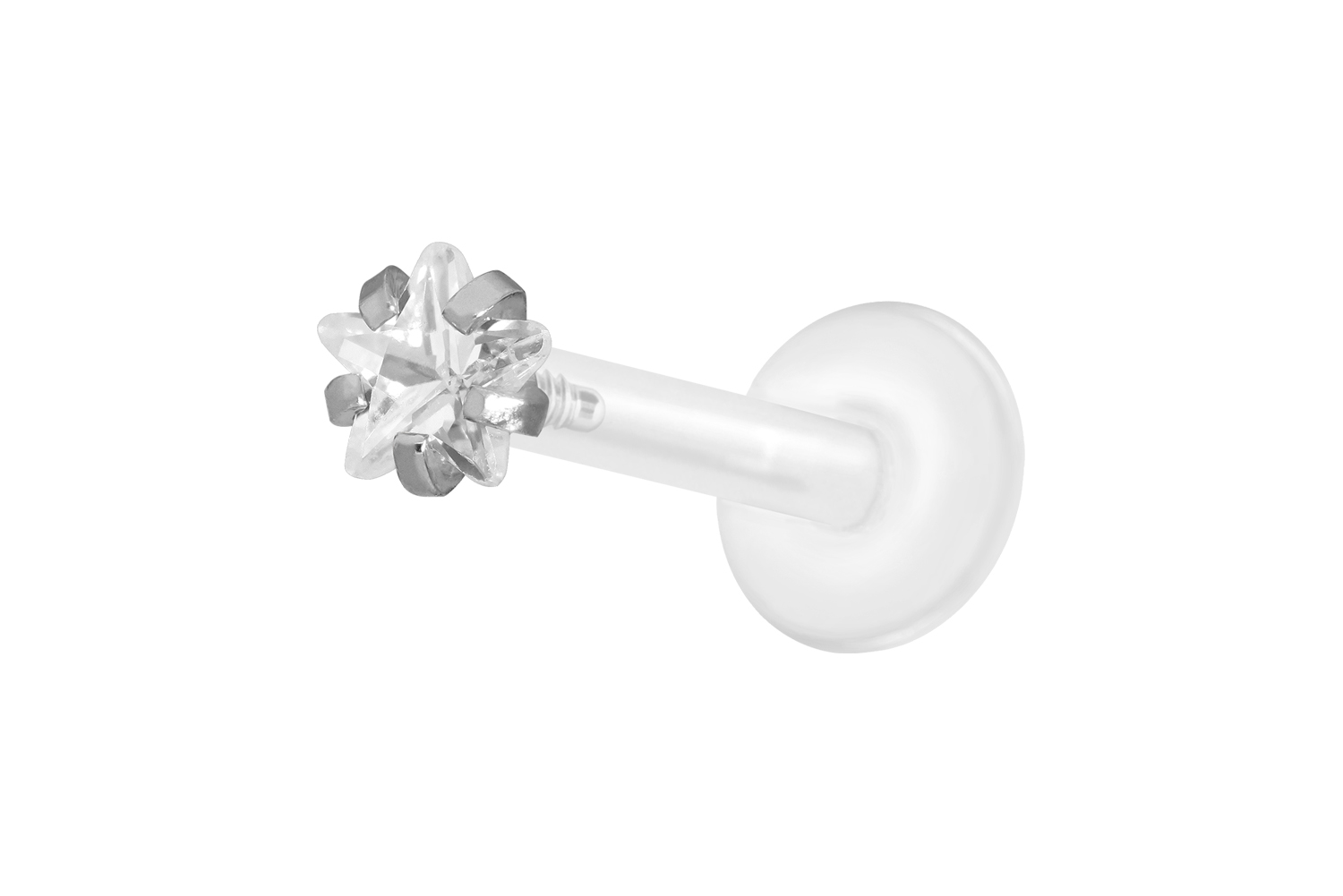 PTFE Labret Piercing mit Innengewinde + Titan-Aufsatz EINGEFASSTER KRISTALLSTERN